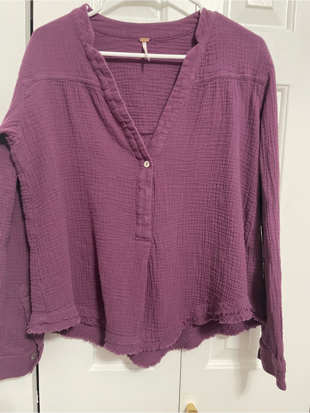 Free People Plum Gauze Long-Sleeve Henley Top